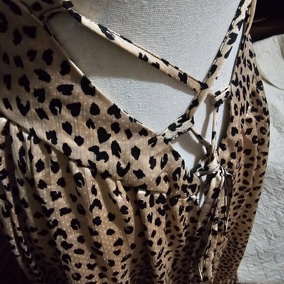 CUPSHE Women V Neck Leopard Lace Up Backless Maxi Slip Dress with Ruffle Hem NWT - Picture 9 of 14